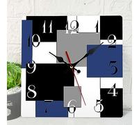 ArtSocket Wooden Wall Clock, Silent Non-Ticking Navy Blue Grey Black Geometric Minimalist Square Rustic Home Decor Living Room Office Operation