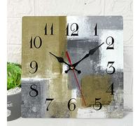 ArtSocket Wooden Wall Clock Silent Non-Ticking, Olive Green Grey Black Abstract Geometric Minimalist Square Rustic Wall Clocks Decor for Home Kitchen Living Room Office, Battery Operated(12 Inch)