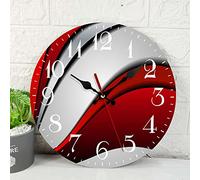 ArtSocket Wooden Wall Clock Silent Non-Ticking, Red Black Grey Modern Irregular Abstract Vintage Round Wall Clocks Decor for Home Kitchen Living Room Office, Battery Operated(12 Inch)