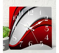 ArtSocket Wooden Wall Clock Silent Non-Ticking, Red Space Shadow Black Board Line Modern Abstract Wave Square Wall Clocks Decor for Home Kitchen Living Room Office, Battery Operated(12 Inch)
