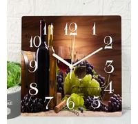 ArtSocket Wooden Wall Clock Silent Non-Ticking, Red Wine Grapes Farmhouse Modern Square Rustic Wall Clocks Decor for Home Kitchen Living Room Office, Battery Operated(12 Inch)