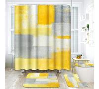 ArtSocket Yellow Grey Abstract Bathroom Set with Shower Curtain and Rugs Accessory, Painting Gray Vintage Retro Abstract Shower Curtain for Bathroom Decor 4 Pcs