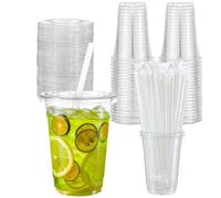 Artsotroly 16 oz Clear Plastic Cups with Lids and Straws, Disposable Drinking Cups for Cold Drinks, Iced Coffee, Milkshakes, Smoothies, 25 Sets