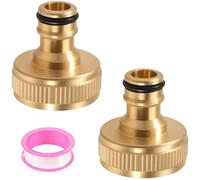 Artspherees Pack of 2 Brass Tap Connectors, 1 Inch Female Thread Compatible with Gardena Plug-In System - Solid Brass Quick Coupling for Garden Hose & Tap, Rustproof & Drip Resistant