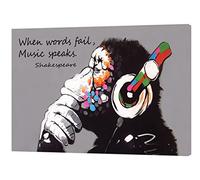 ARTSPRINTS Banksy Dj Monkey/Gorilla in Grey Picture Paint Picture Print On Framed Canvas Wall Art 20 x 16" inch(50x 40 cm) -18mm depth