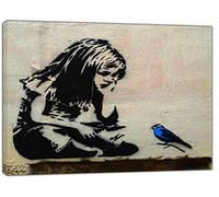 ARTSPRINTS Banksy Girl with blue bird Art Reprint on Framed Canvas Wall Art Home Decoration 30 x 20 inch(76x 50 cm) -38mm depth