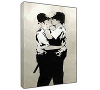 ARTSPRINTS Banksy Kissing Coppers Paint Print ON Framed Canvas Wall Art Home Office Decoration 16 x 12 inch -38mm Depth