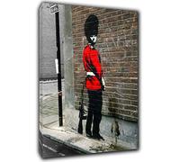 ARTSPRINTS BANKSY QUEENS GUARD 2 PICTURE PRINT ON WOOD FRAMED CANVAS WALL ART 34 x 24inch -38mm depth