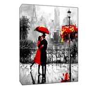 ARTSPRINTS Couple Dancing Under an Umbrella in Paris B/W Oil Paint Print ON Framed Canvas Wall Art 30’’ x 20’’ inch -38mm Depth