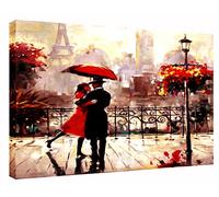ARTSPRINTS Couple with RED Umbrella in Paris Oil Horizontal Paint Print ON Framed Canvas Wall Art Home Decoration 20 x 16 inch -18mm Depth