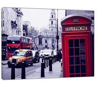 ARTSPRINTS London Street Red Phone Box an Bus Picture Print On Framed Canvas Wall Art 12x 8inch -38mm Depth