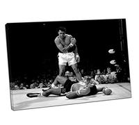 ARTSPRINTS Muhammad ALI Knockout in Black and White Photo Picture Print On Framed Canvas Wall Home Decoration 12x 8inch(30x 20 cm) -18mm Depth