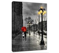 ARTSPRINTS Romantic Couple Walking Under rain Red Umbrella Photo Print On Framed Canvas Art 40’’ x 30’’ inch-38mm Depth