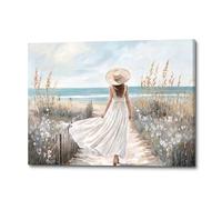 ArtSquare Coastal Women Walking on Beach Canvas Wall Art 16x11 Inch