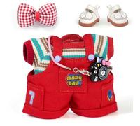 ARTST Doll Clothes Set - 6 Pcs Outfit Accessories for 17cm Plush Plush Pendant Dolls (Sweater, Overalls, Shoes, Camera, Bow Hair Clip) - Birthday Holiday Present for Girls Kids (No Doll)