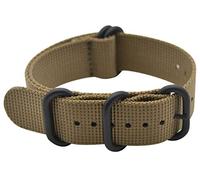ArtStyle Watch Band with Ballistic Nylon Material Strap and High-End Black Buckle (Matte Finish Buckle) (Khaki, 20mm)