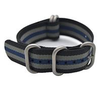 ArtStyle Watch Band with Colorful Nylon Material Strap and Heavy Duty Brushed Buckle, Black/Grey/Blue, 22 mm, Simple