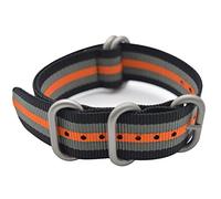 ArtStyle Watch Band with Colorful Nylon Material Strap and Heavy Duty Brushed Buckle (Black/Grey/Orange, 22mm)