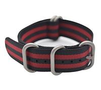 ArtStyle Watch Band with Colorful Nylon Material Strap and Heavy Duty Brushed Buckle, Black/Red, 22 mm, Simple