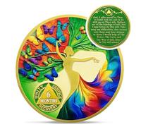 Artsy 6 Month Sobriety Coin - Colorful Butterfly 180 Day AA Sobriety Chip - Tree of Life Recovery Addiction NA AA Chips and Medallions - 1-20 Years Clean Alcoholics Anonymous Gifts for Women Men