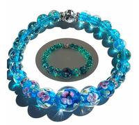 ARTSY Crafts Lily Garden Glow in the Dark Firefly Bead Bracelets Necklaces, Handmade in USA Murano Glass Jewelry, Flower Luminous Beads Mermaid Crystal Bracelet Bangle, 6-7", Glass, no gemstone
