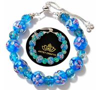 ARTSY Crafts Lily Garden Glow in the Dark Firefly Bead Bracelets Necklaces, Handmade in USA Murano Glass Jewelry, Flower Luminous Beads Mermaid Crystal Bracelet Bangle, 6-7", Glass, no gemstone