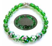 ARTSY Crafts Lily Garden Glow in the Dark Firefly Bead Bracelets Necklaces, Handmade in USA Murano Glass Jewelry, Flower Luminous Beads Mermaid Crystal Bracelet Bangle, 6-7", Glass, no gemstone