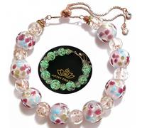 ARTSY Crafts Lily Garden Glow in the Dark Firefly Bead Bracelets Necklaces, Handmade in USA Murano Glass Jewelry, Flower Luminous Beads Mermaid Crystal Bracelet Bangle, 6-7", Glass, no gemstone