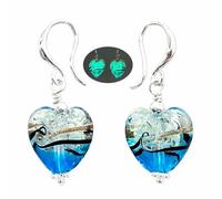 ARTSY Crafts - Murano Style Glass Heart Drop Earrings for Women Glow in The Dark Firefly Beads Jewelry, Artisan Handmade in the USA