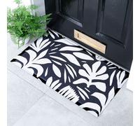Artsy Doormats Abstract Leaf Black And White Indoor & Outdoor Doormat - 70X40Cm