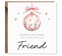 Artsy Gift Co - Best Friend, bestie Christmas Card Female- Sister Festive Card with Kraft Envelope - Best Friend Birthday Gift for Female, Women, Girls - Perfect for Bestie Gift (Pink bauble)