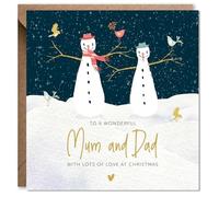 Artsy Gift Co - Mum and Dad Christmas card - Family Christmas Cards - Mum Dad Xmas Card - Mother Father - Son Daughter Both of Us Step Parents - Sentimental Luxury Gift (Mum and Dad Snowman)