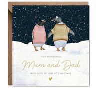Artsy Gift Co - Mum and Dad Christmas card - Family Christmas Cards - Mum Dad Xmas Card - Mother Father - Son Daughter Both of you Step Parents - Sentimental Luxury Gift (Mum and Dad Penguins)