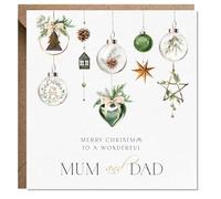 Artsy Gift Co - Mum and Dad Christmas card - Family Christmas Cards - Mum Dad Xmas Card - Mother Father - Son Daughter Both of Us Step Parents - Sentimental Luxury Gift (Mum and Dad baubles)