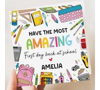 Artsy Gift Co - Personalised Back to school Card - New school Greeting Card, Good luck card - Perfect for easing the school nerves - Crayon design
