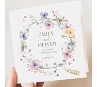 Artsy Gift Co Personalised Wedding Card - 350gsm Keepsake Card with Custom Message for Newlyweds - Congratulation Card with Luxurious Kraft Envelope (Bright Floral)