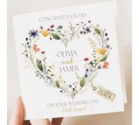 Artsy Gift Co Personalised Wedding Card - 350gsm Keepsake Card with Custom Message for Newlyweds - Congratulation Card with Luxurious Kraft Envelope (Bright Floral Heart)