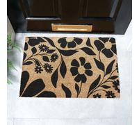 Artsy Mats Black Floral Pattern Coir Doormat (60 x 40cm) in Brown | Size: 40 cm x 60 cm Artsy Mats Brown 40 cm x 60 cm