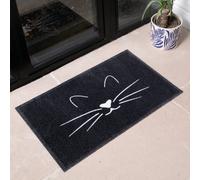 Artsy Mats Black Whiskers Cat Indoor Washable Doormat | Size: 40 cm x 60 cm Artsy Mats Black 40 cm x 60 cm