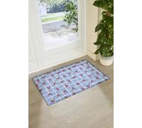 Artsy Mats Blue Check Floral Doormat | Size: 60 cm x 90 cm Artsy Mats Multicolor 60 cm x 90 cm