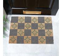 Artsy Mats Blue Check & Petals Coir Doormat (60 x 40cm) in Brown | Size: 40 cm x 60 cm Artsy Mats Brown 40 cm x 60 cm