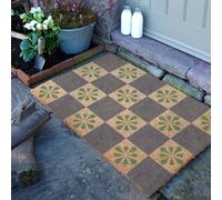 Artsy Mats Blue Check & Petals Coir Doormat (90 x 60cm) in Brown | Size: 60 cm x 90 cm Artsy Mats Brown 60 cm x 90 cm