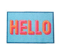 Artsy Mats - Blue Hello Indoor Washable Doormat - Superior Absorption Non Slip Mat - Dirt Trapper Heavy Duty Floor Mat - Perfect for Hallway, Doorway, & Kitchen Mat, (60x40cm)