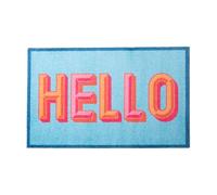 Artsy Mats - Blue Hello Indoor Washable Doormat - Superior Absorption Non Slip Mat - Dirt Trapper Heavy Duty Floor Mat - Perfect for Hallway, Doorway, & Kitchen Mat, (80x50cm)