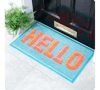 Artsy Mats Blue Hello Pattern Indoor & Outdoor Door Mat - Incredibly Durable & Weatherproof Doormats - Non Slip Mat, (70x40 cm)