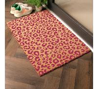 Artsy Mats - Country Pink Leopard Print Coir Doormat - Made from Tufted Coconut Fibre - Non-Slip Natural Rubber Backed Door Mats Indoor - Decorative Outdoor Mats, (90x60cm)