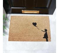 Artsy Mats - Girl with a Balloon Graffiti Doormat - Made from Tufted Coconut Fibre - Non-Slip Natural Rubber Backed Doormats Indoor - Heavy Duty, Decorative OutDoormats, (60x40cm)