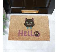 Artsy Mats - Hello Cat Doormat - Made from Tufted Coconut Fibre - Non-Slip Natural Rubber Backed Door Mats Indoor - Heavy Duty, Decorative Outdoor Mats (60x40cm)
