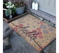 Artsy Mats - Hello Scribbly Floral Doormat - Features Tufted Coconut Fibre - Non-Slip Rubber Backed Doormats - Heavy Duty, Decorative OutDoormats, (90x60cm)