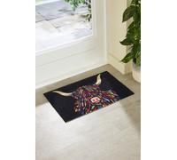 Artsy Mats Highland Cow Indoor Washable Doormat 60x40cm in Black | Size: 40 cm x 60 cm Artsy Mats Black 40 cm x 60 cm